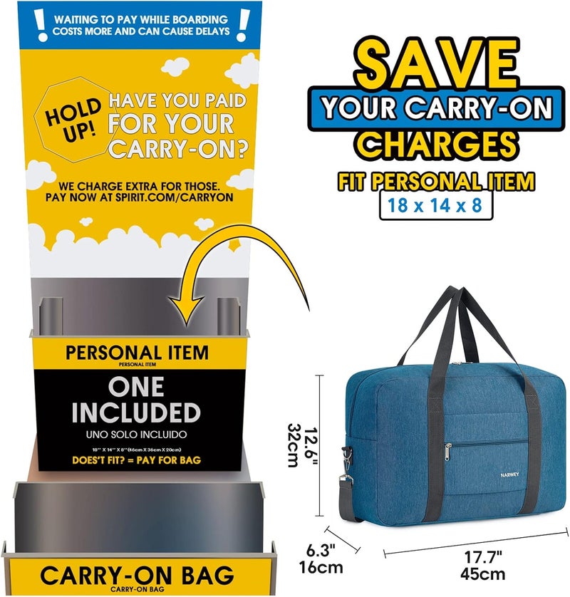 Narwey For Spirit Airlines Personal Item Bag 18x14x8 Foldable Travel Duffel Bag Tote Carry on Luggage Duffle Overnight for Women and Men - Image 2